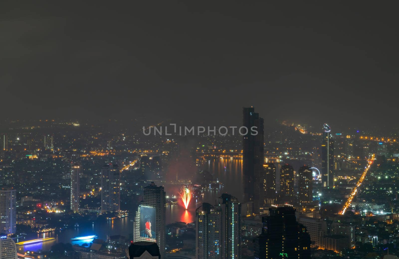Bangkok, thailand - Nov 07, 2020 : Bangkok downtown cityscape with skyscrapers at night give the city a modern style. No focus, specifically.