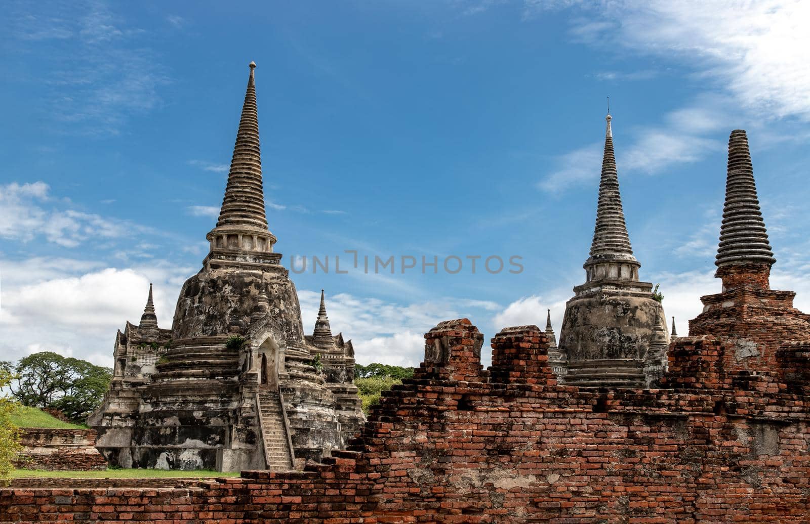 World Heritage Site at Wat Phra Si Sanphet. Ancient city and historical place at Ayutthaya, Thailand, The Ruin of temple. Selective focus.