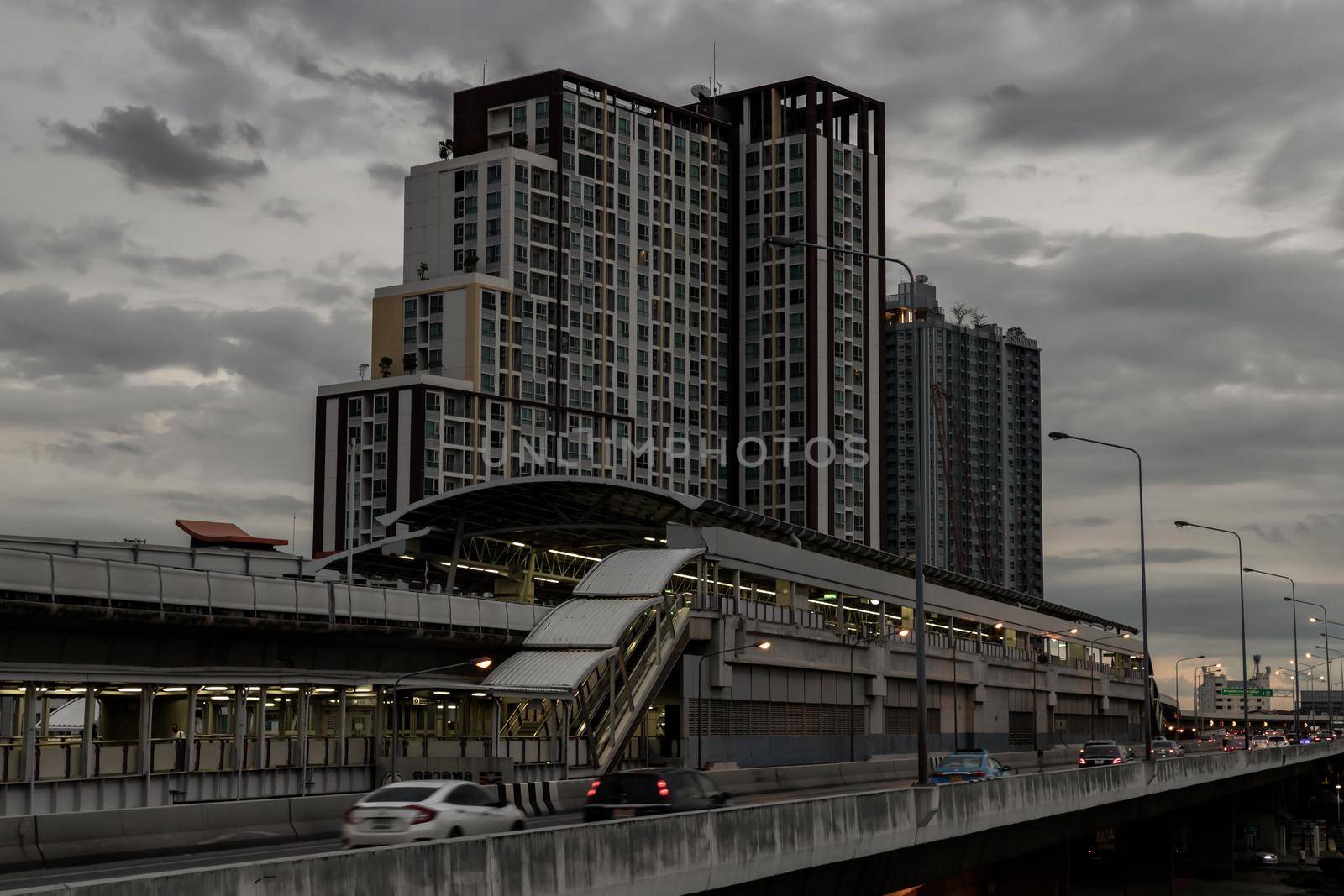 Bangkok, Thailand - Sep 27, 2020 : BTS Skytrain on Talat Phlu station, BTS Skytrain is a mass transit system in Bangkok to help facilitate and speed the journey. No focus, specifically.