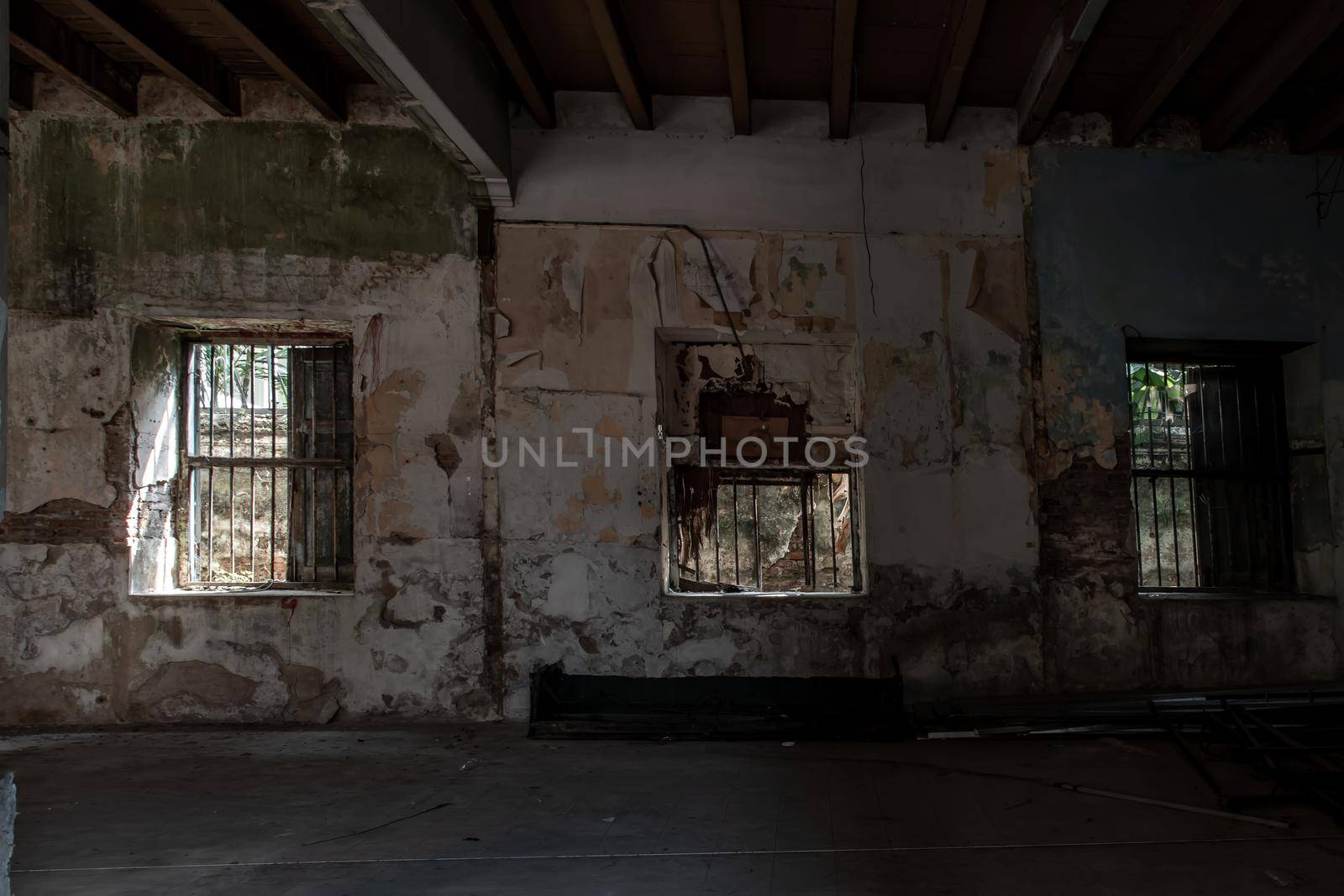 Bangkok, Thailand - Feb 2, 2020 : Abandoned buildings : Within the old customs house Or Old bang rak fire station. One of more than 120 years old architecture. Old buildings.