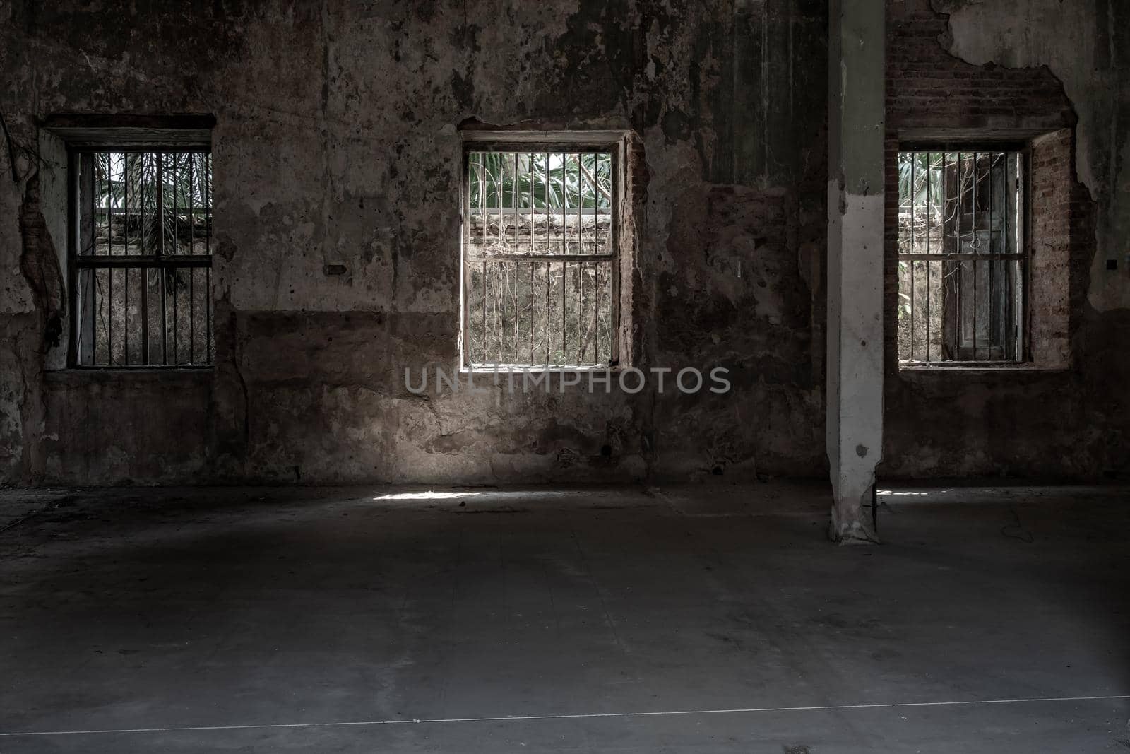 Inside an abandoned building. Old buildings. Copy space, No focus, specifically.