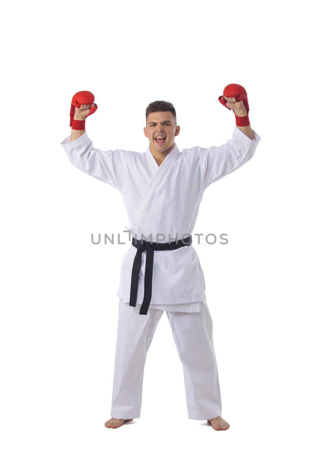 Man training taekwondo on white by ALotOfPeople