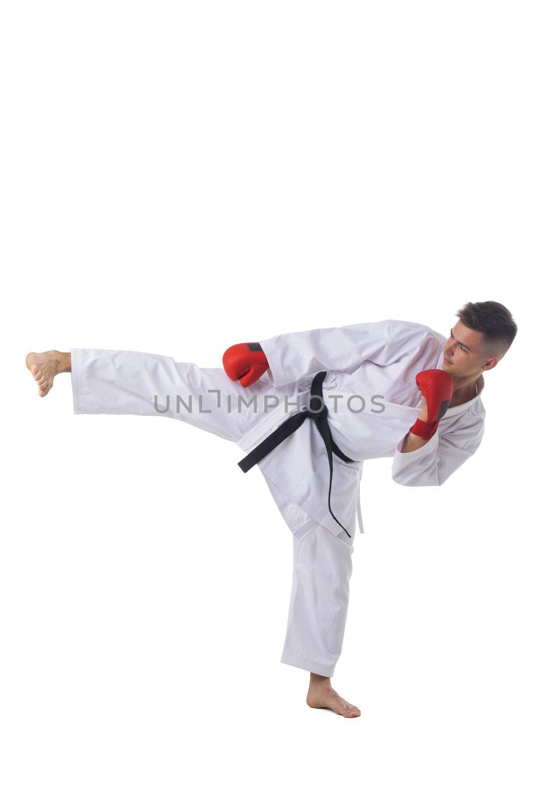 Man training taekwondo on white by ALotOfPeople