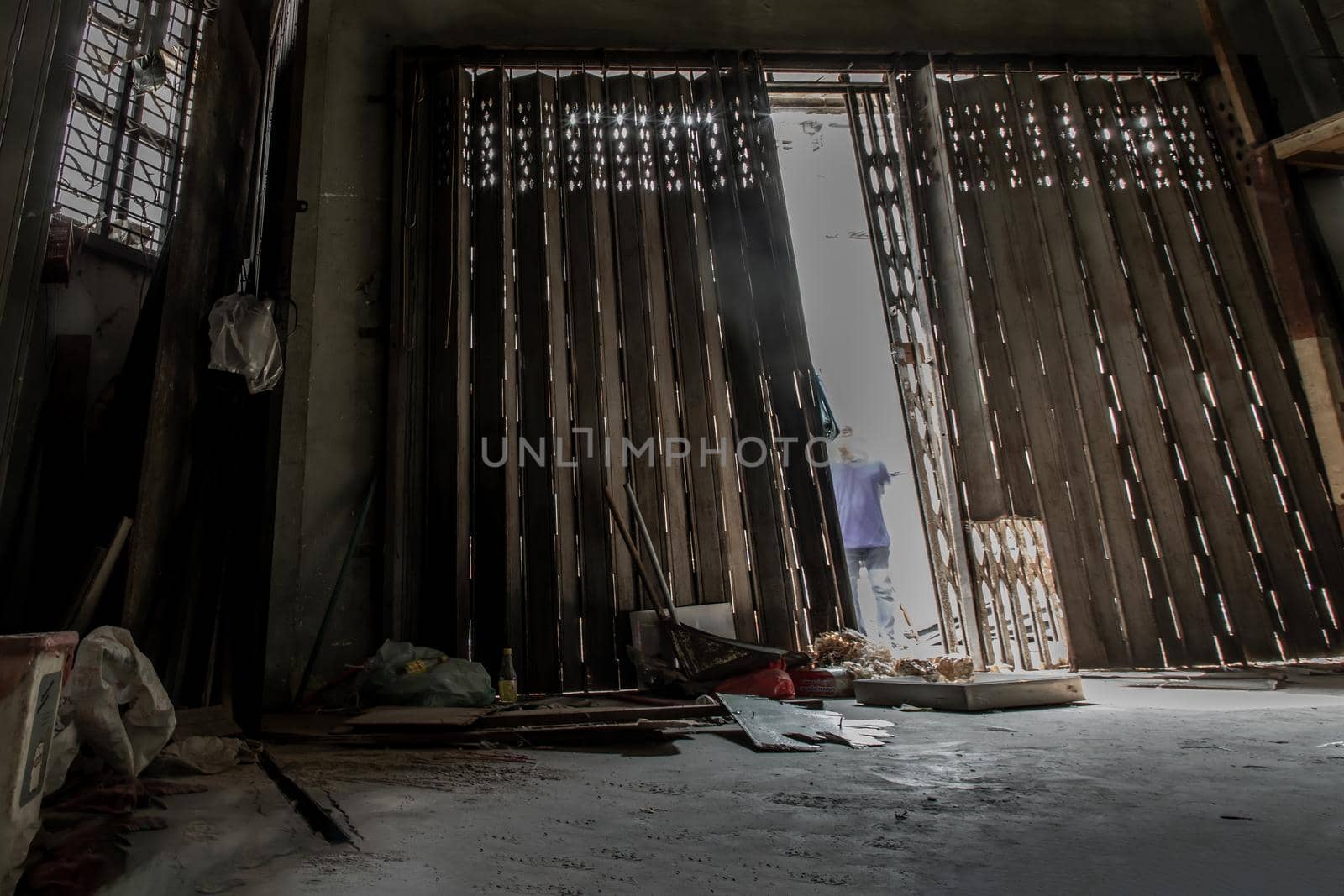 Bangkok, Thailand - Jan 19, 2020 : Within Abandoned house was left to deteriorate over time, Chinese Architecture style, Abandoned house, Destroyed house, Ruined house.