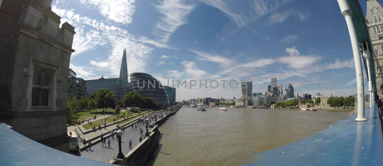 Amazing view from Tower Bridge to The Shard, City Hall and London's Financial District