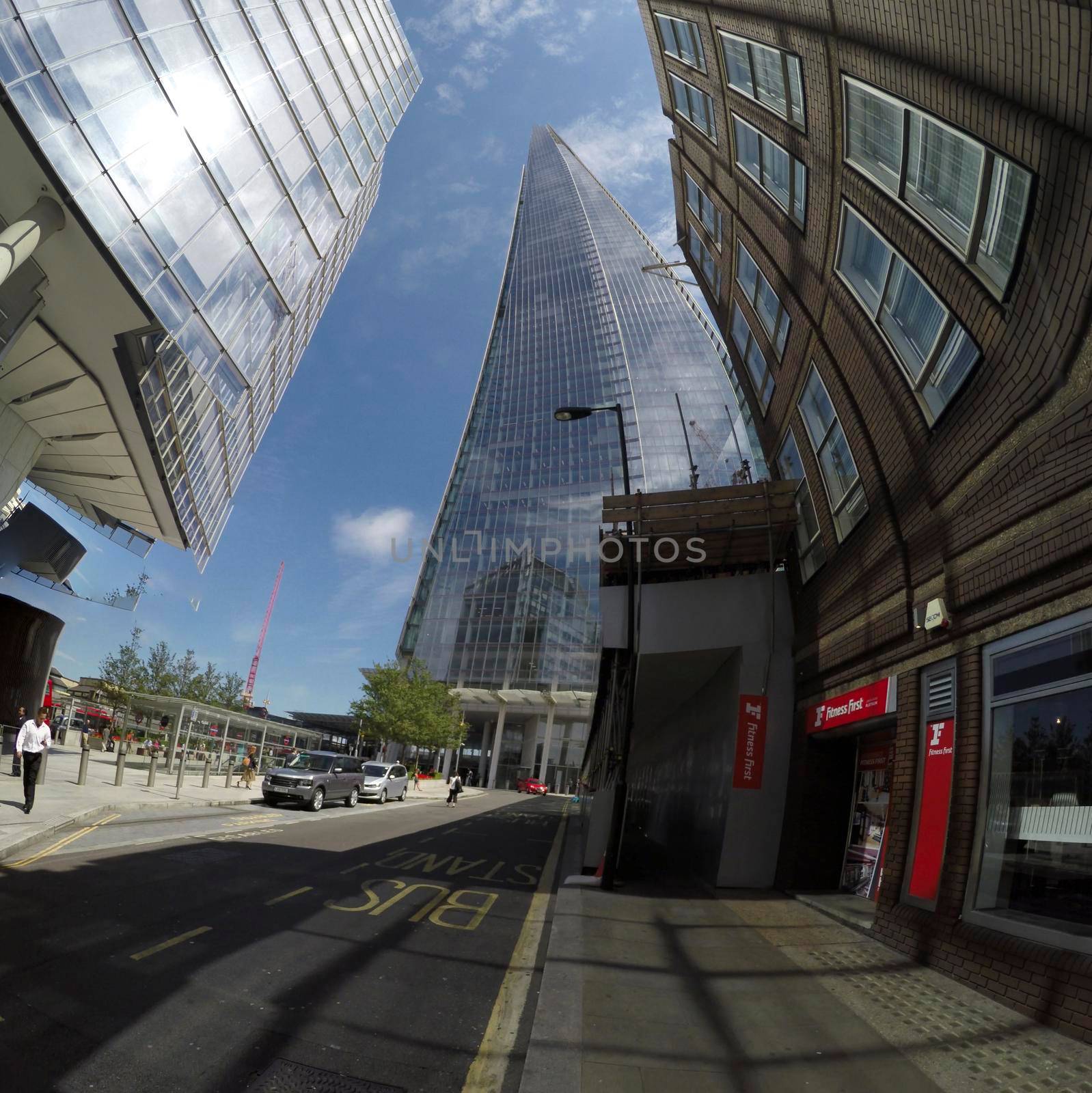 LONDON, ENGLAND- 29 June, 2017: Titl shot of The Shard on a sunny day in London