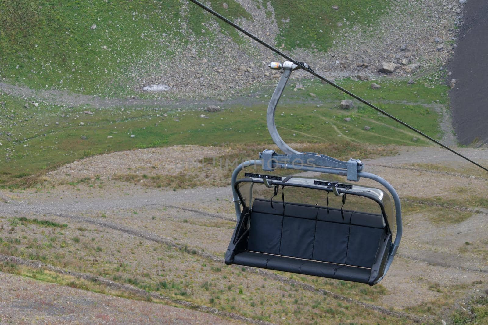 Sochi, Russia. rope bench by cable car on a background of mountain landscape