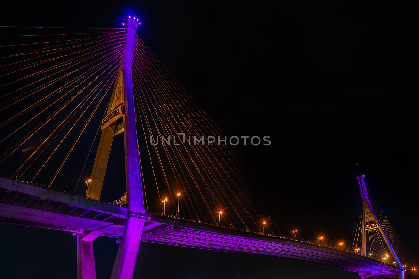 Samutprakan, thailand -  jun, 2019 : Part of suspension bridge, pattern of wire rope at suspension Bhumibol bridge.