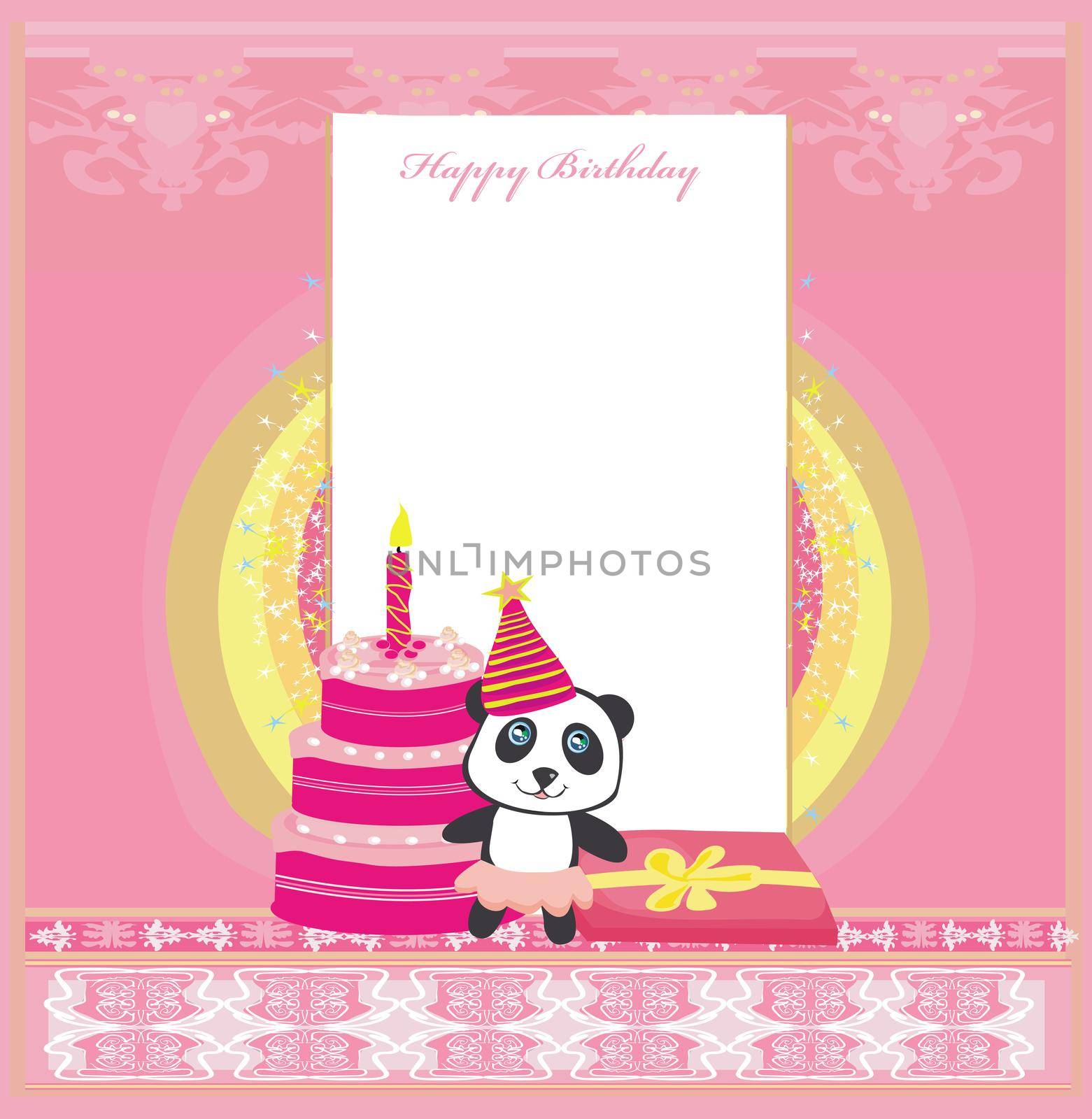 Happy Birthday Card, girlish invitation with cute panda
