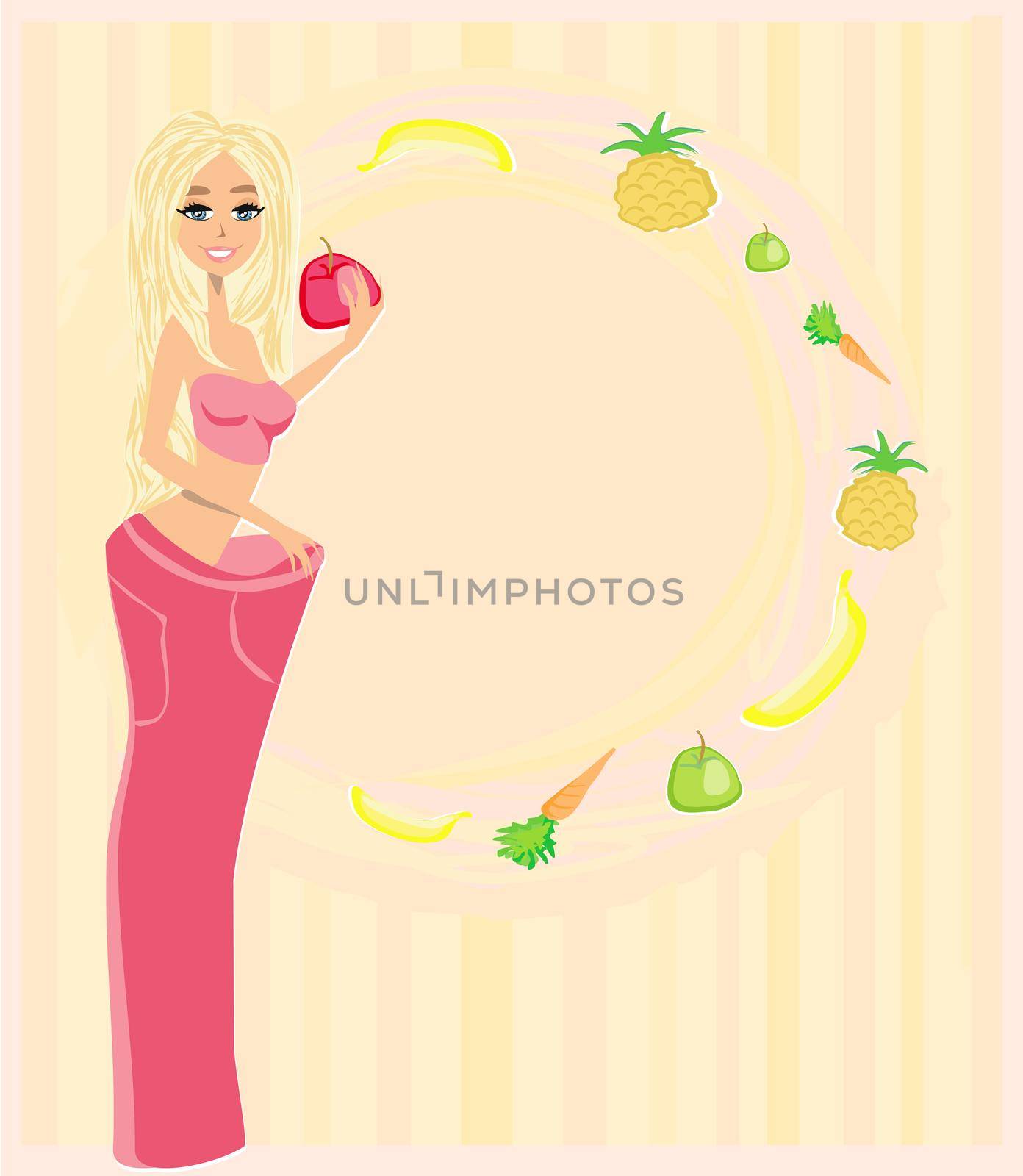 Slim woman with huge pants card