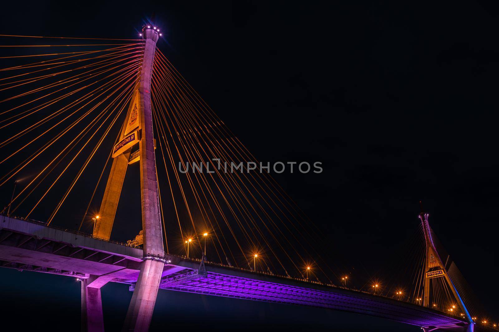 Samutprakan, thailand -  jun, 2019 : Part of suspension bridge, pattern of wire rope at suspension Bhumibol bridge.