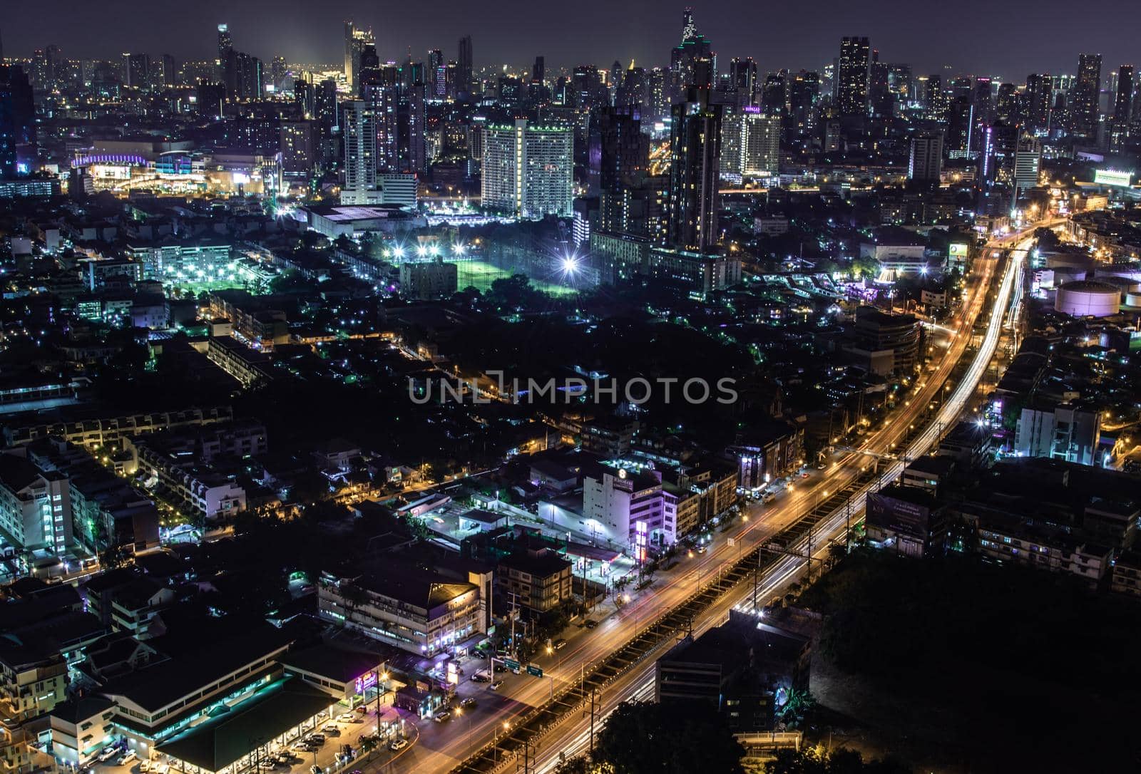 Bangkok, thailand - Nov 23, 2019 : Bangkok cityscape. Bangkok downtown at night view in the business district, Beautiful twilight give the city a modern style.