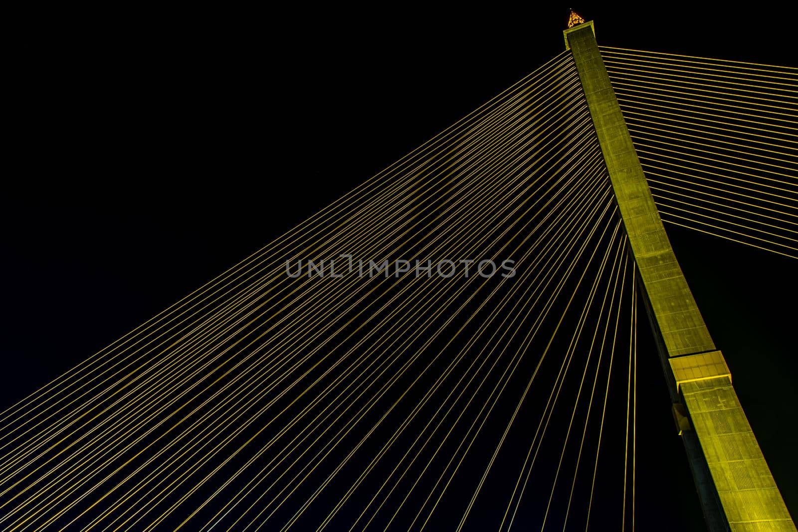 Bangkok, thailand - Nov 23, 2019 : The Rama VIII Bridge is a cable-stayed bridge crossing the Chao Phraya River at night in Bangkok, Thailand