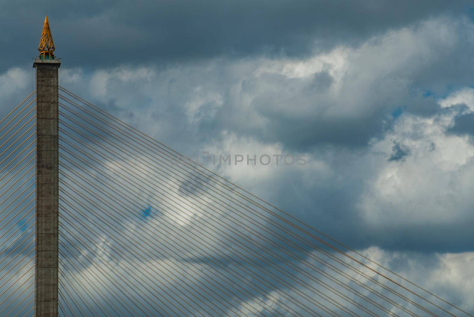 Bangkok, thailand 21 Jul, 2019 : Rama VIII bridge, Rope Bridge across the Chao Phraya River of view blue sky is background. crossing the bridge.