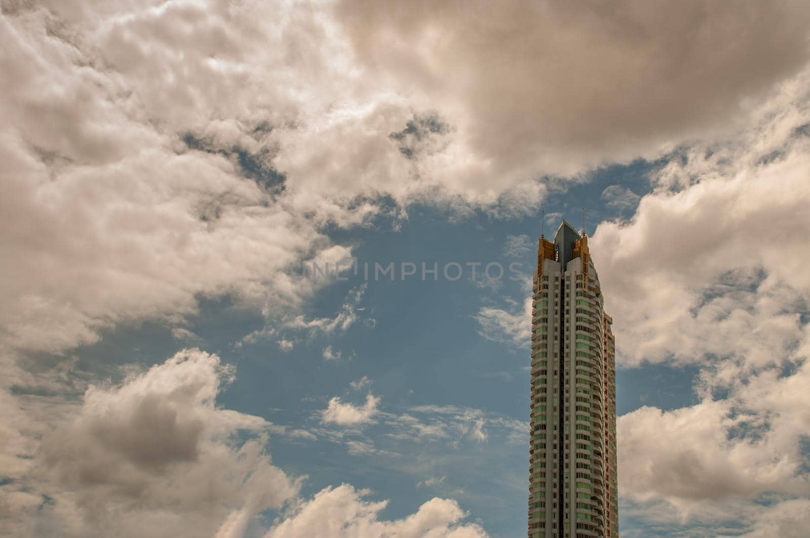 Bangkok, Thailand - 21 Jul 2019 : Afternoon view of Bangkok with skyscrapers in the city There is a backdrop of beautiful sky and clouds.