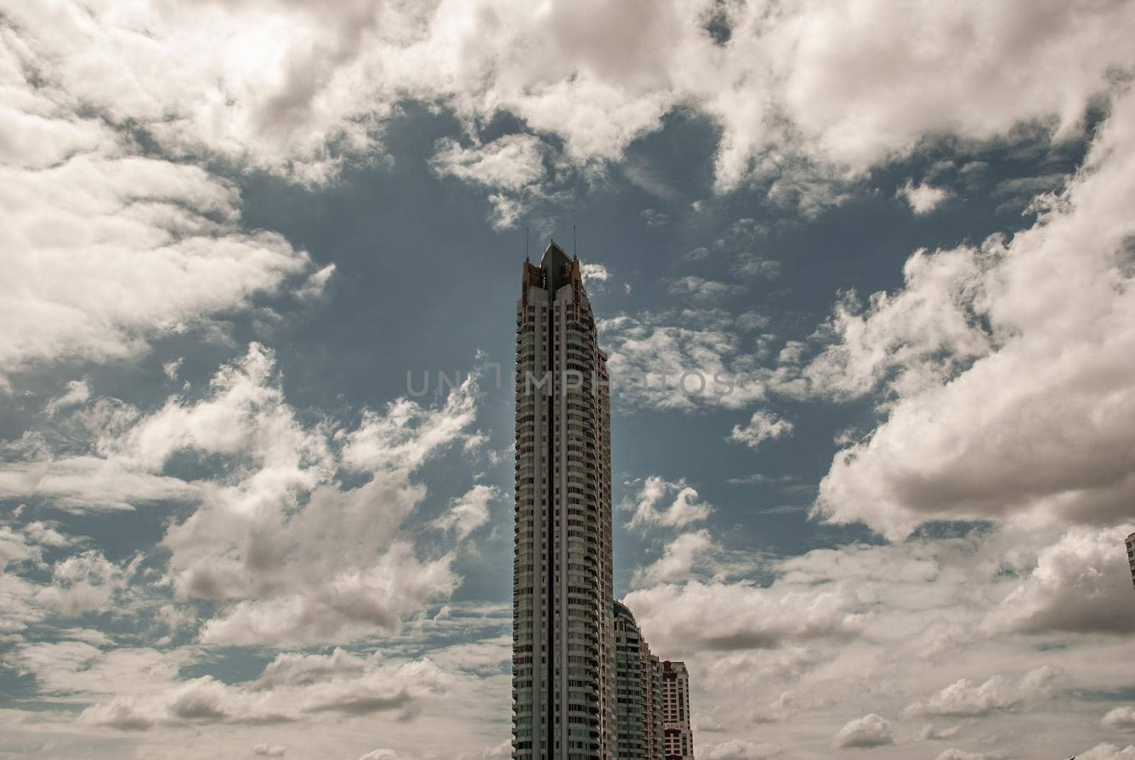 Bangkok, Thailand - 21 Jul 2019 : Afternoon view of Bangkok with skyscrapers in the city There is a backdrop of beautiful sky and clouds.