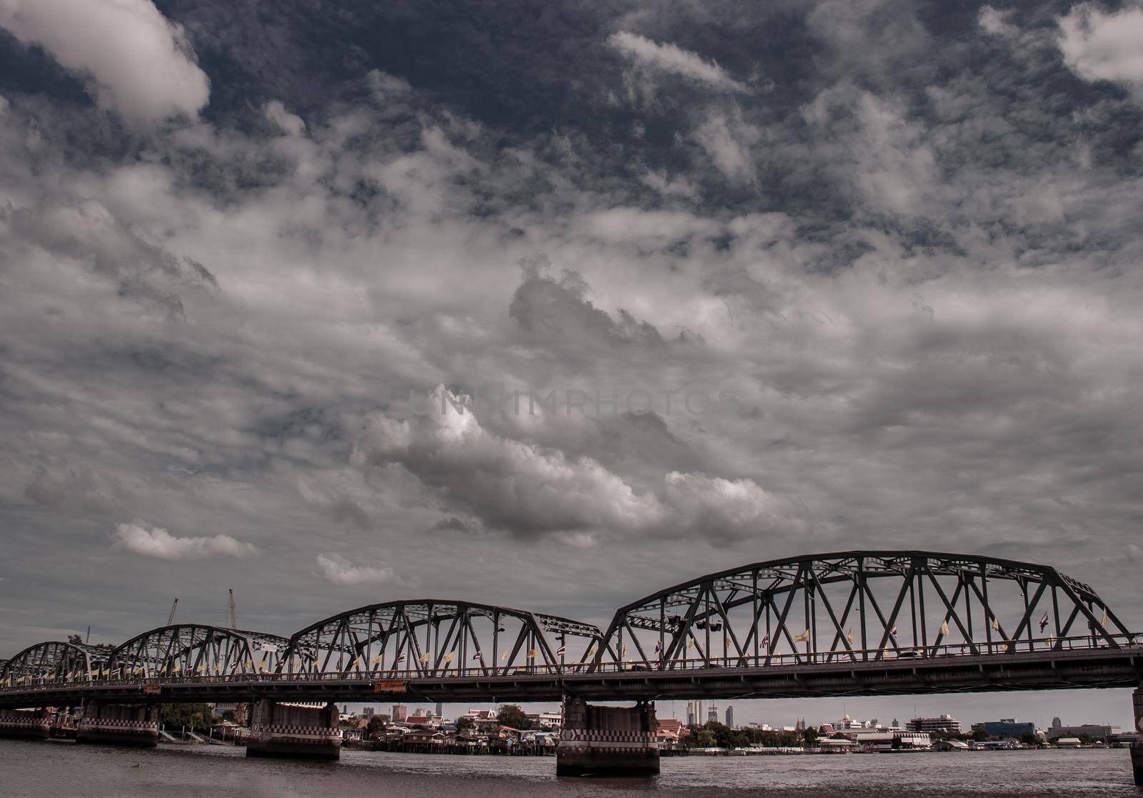 Bangkok, thailand 21 Jul, 2019 : A great scenery Afternoon view of the Phra Phuttha Yodfa Bridge (Memorial Bridge). Vintage Style.