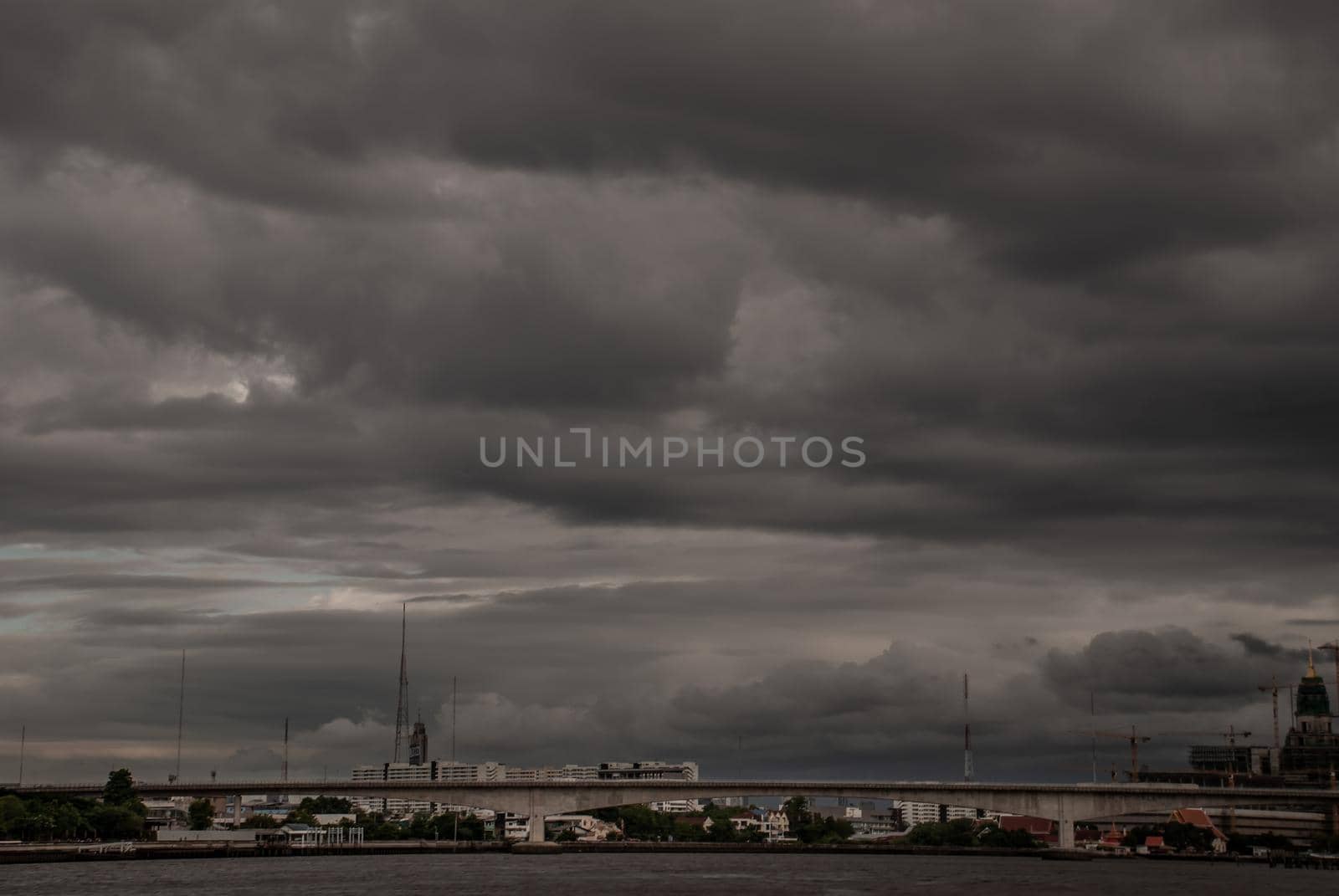 Nonthaburi, Thailand - 21 Jul 2019 : Rama 5 Bridge is the 14th Bridge over the Chao Phraya River in Bangkok and its vicinity Connecting between Suan Yai Subdistrict With Bang Phai Subdistrict Mueang Nonthaburi.