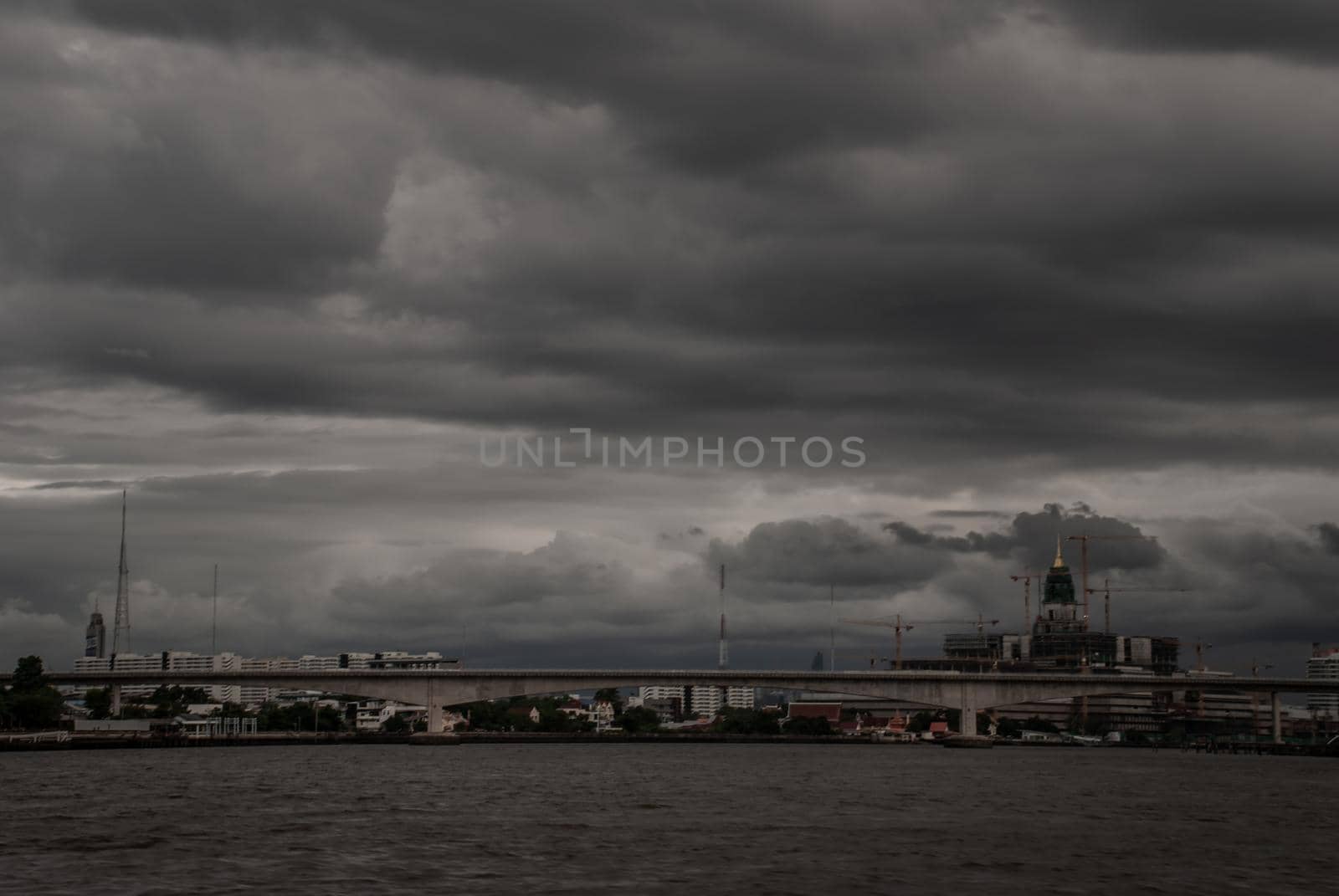 Nonthaburi, Thailand - 21 Jul 2019 : Rama 5 Bridge is the 14th Bridge over the Chao Phraya River in Bangkok and its vicinity Connecting between Suan Yai Subdistrict With Bang Phai Subdistrict Mueang Nonthaburi.
