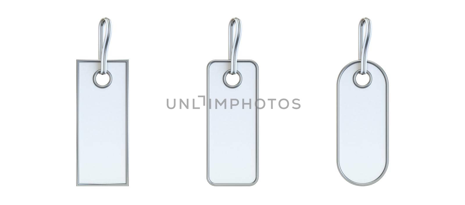 White copy space empty price tag collection 3D render illustration isolated on white background
