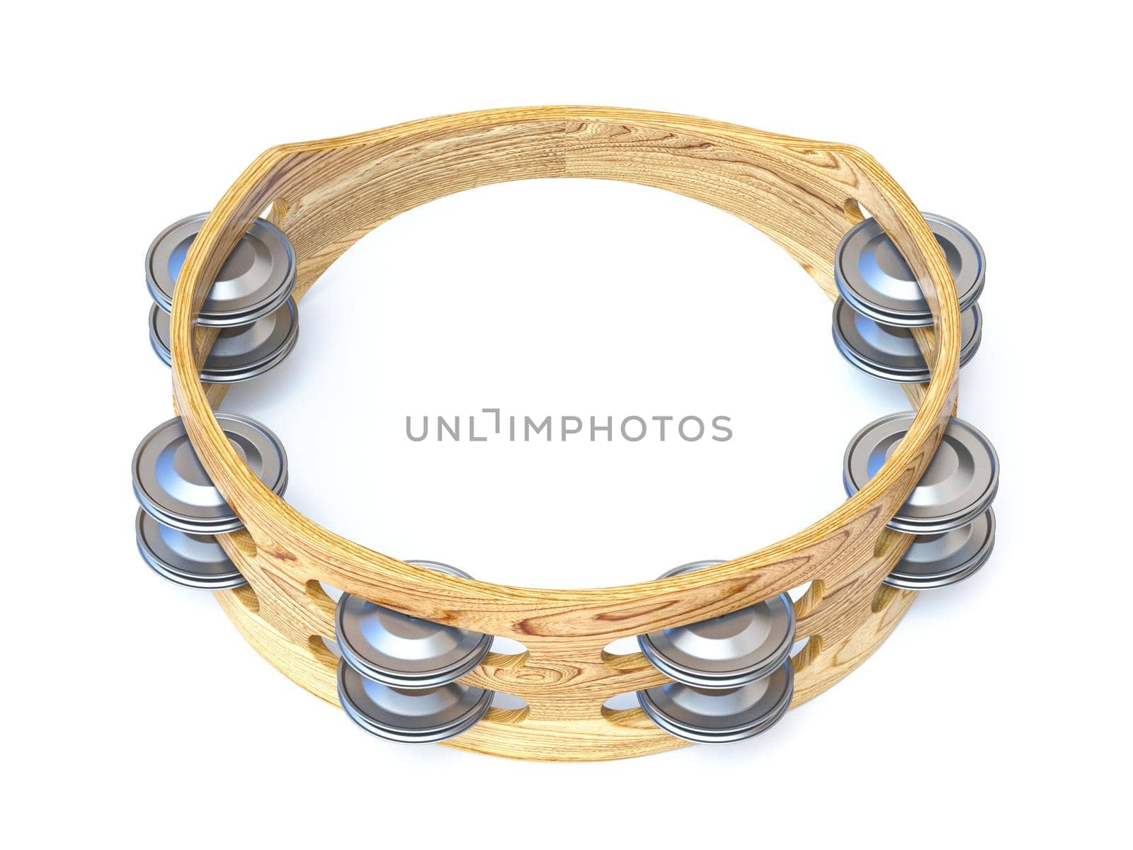 Wooden tambourine 3D render illustration isolated on white background