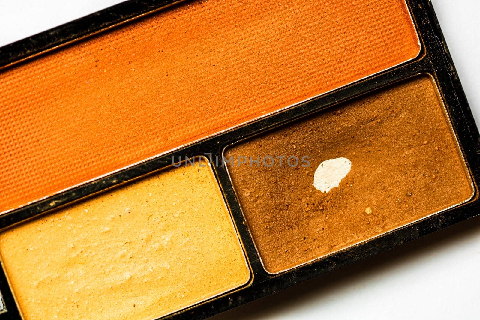 Macro selective focus on old and used make up palette.