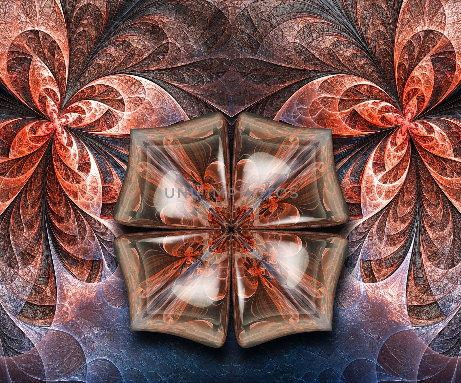 3D rendering combo artwork with fractal on leather and fractal buttons