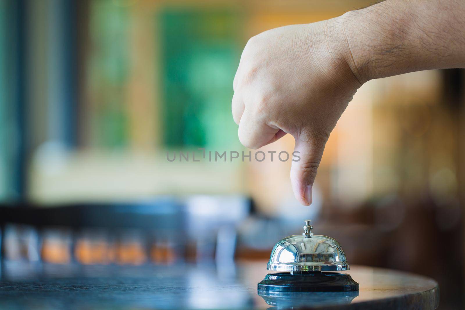 Poor service. Bell on counter for service with hand. Ring the bell