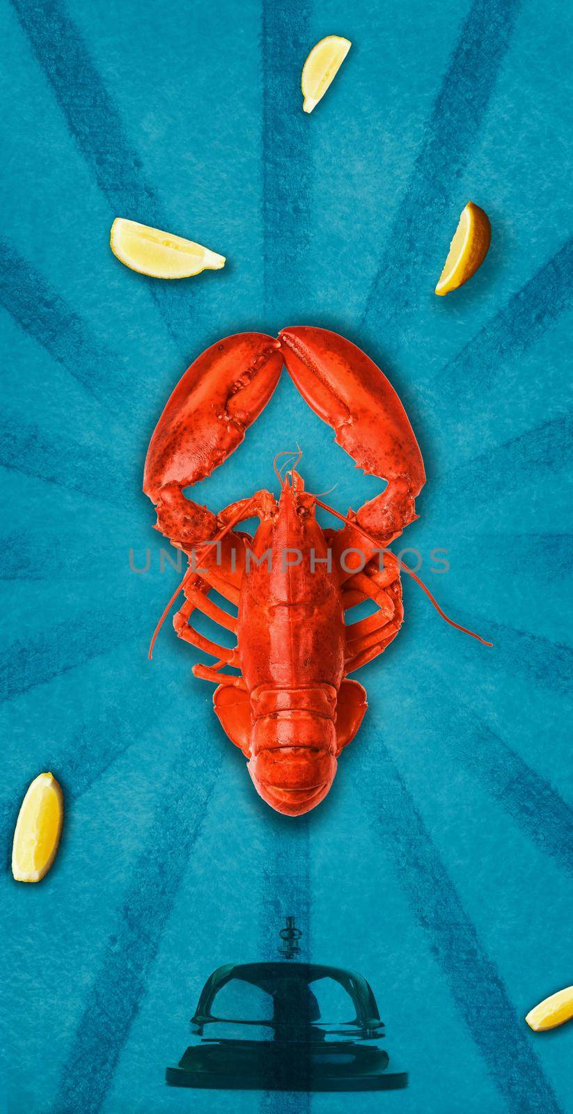 Lobster poster with retro marine background. Lush Lava color tone