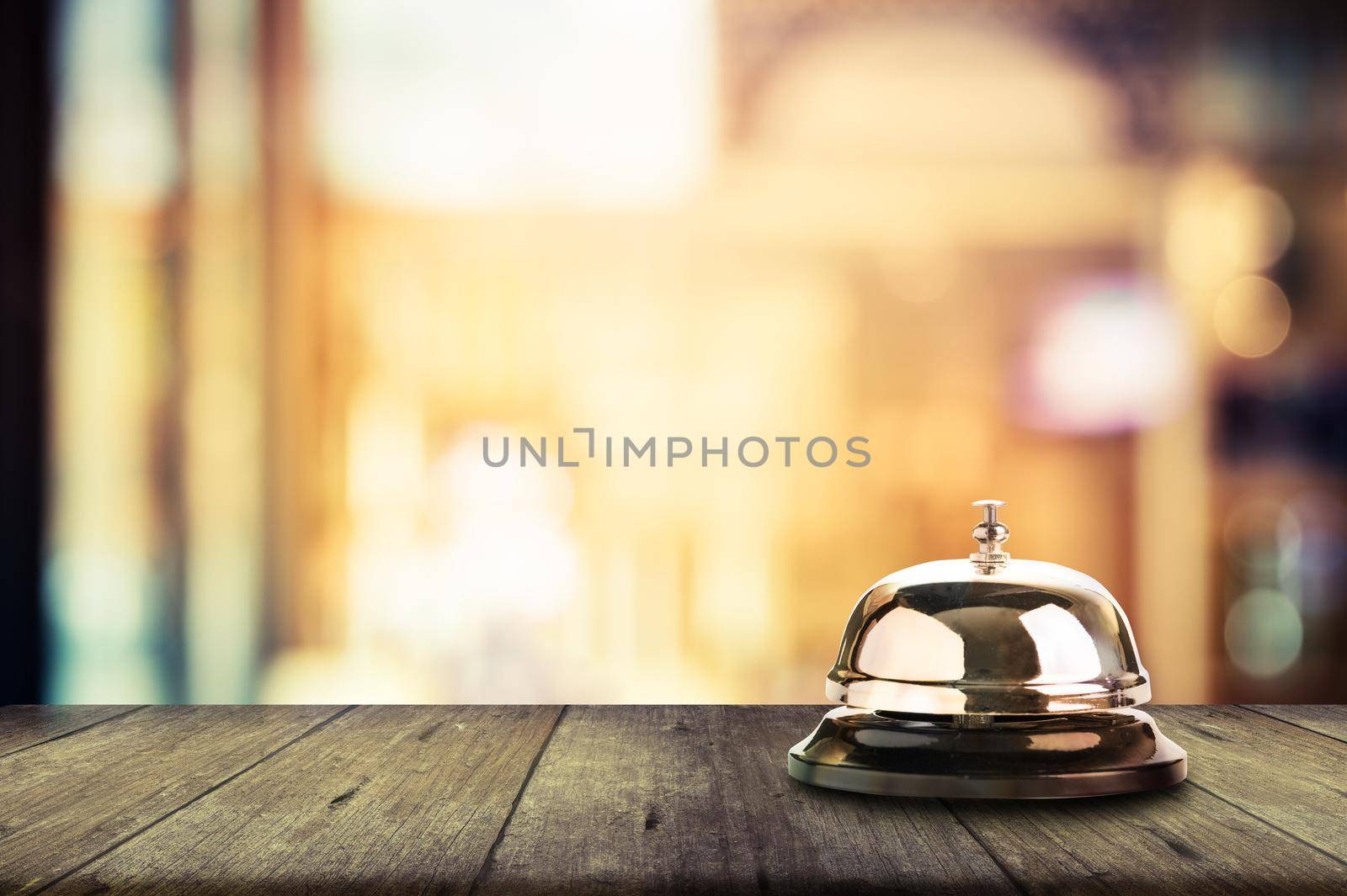 Bell on counter for service with blurred background