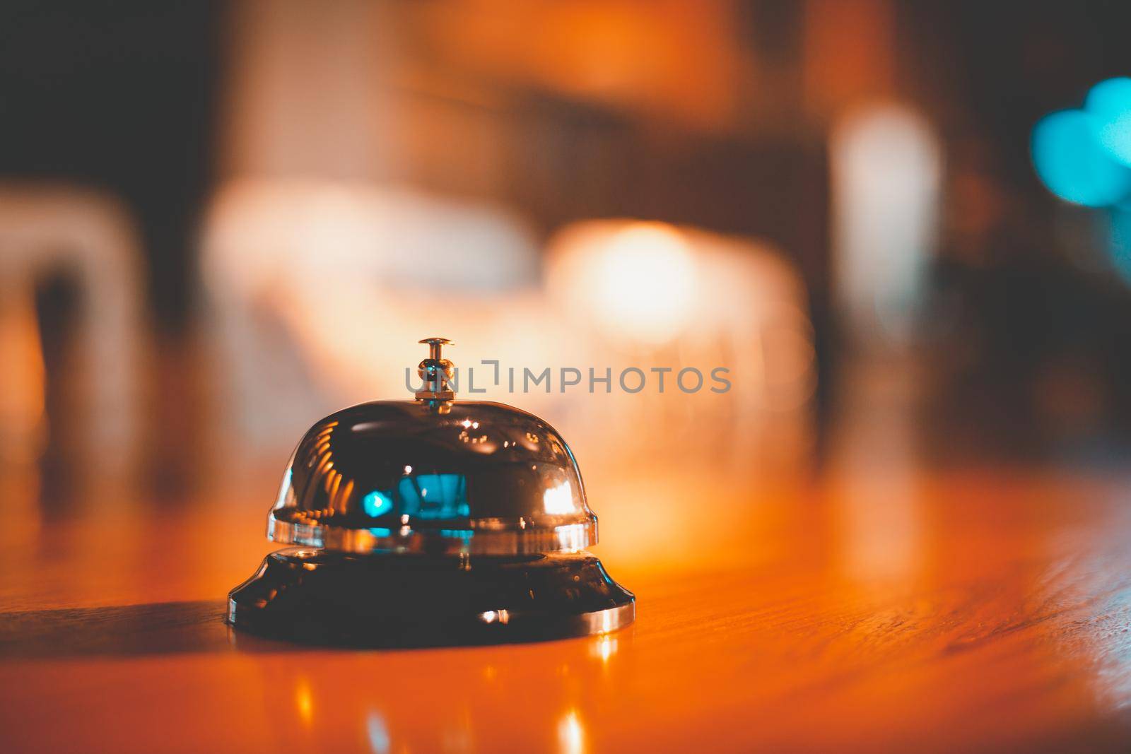 Bell on counter for service with blurred background