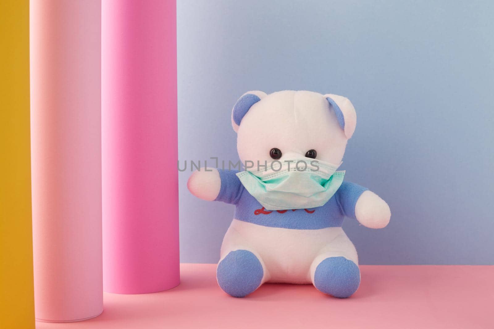 Virus masked bear toy with healthy protection  concept