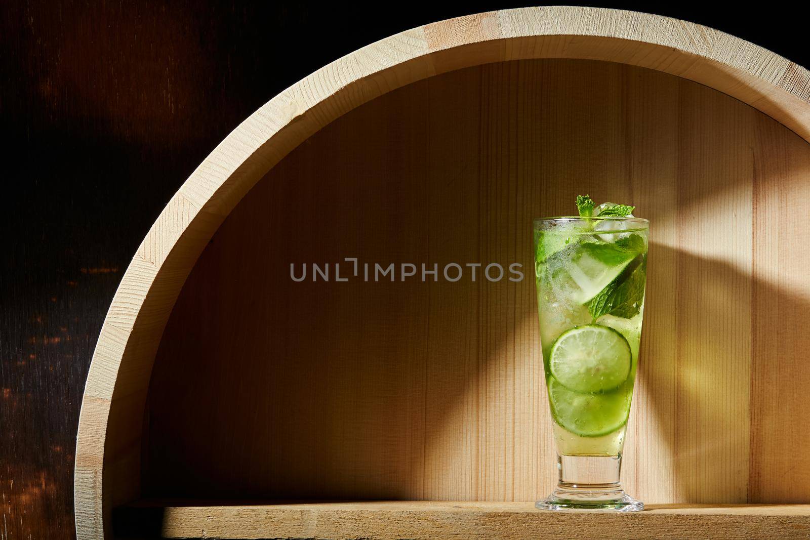 Mojito on wood with art of light, Curve light and shadow