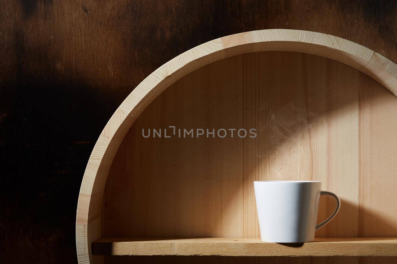 Still life with coffee cup on wood