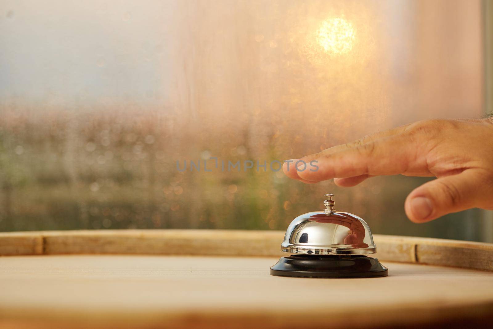 Bell on counter for service with blurred background