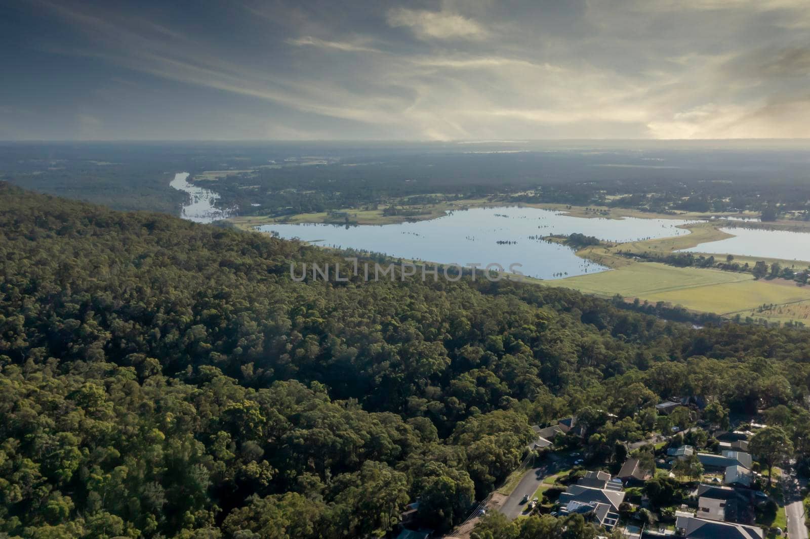 Aerial view of the Nepean River and Penrith Lakes in Sydney in Australia by WittkePhotos