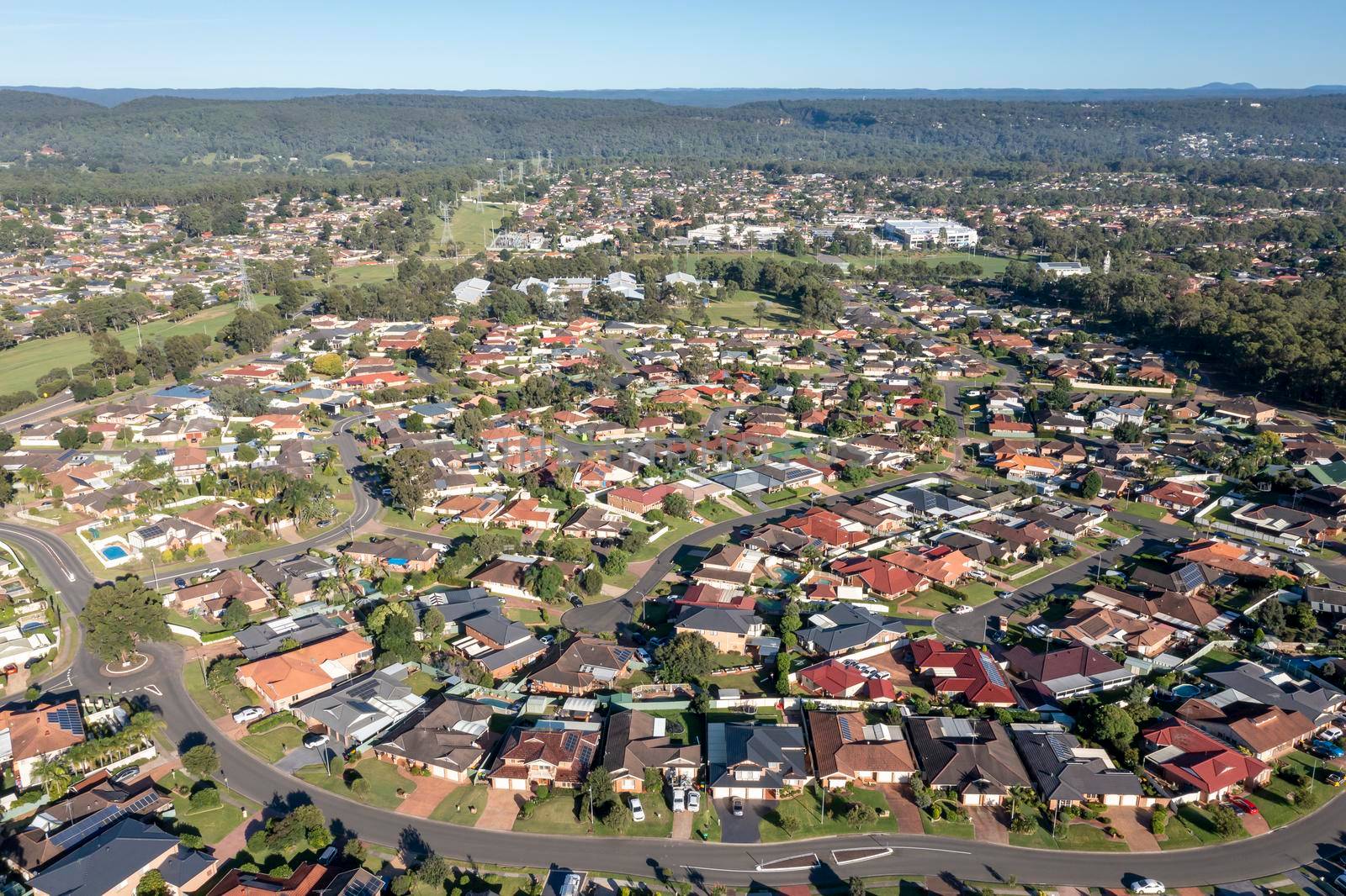 Aerial view of the suburb of Glenmore Park in greater Sydney in Australia by WittkePhotos