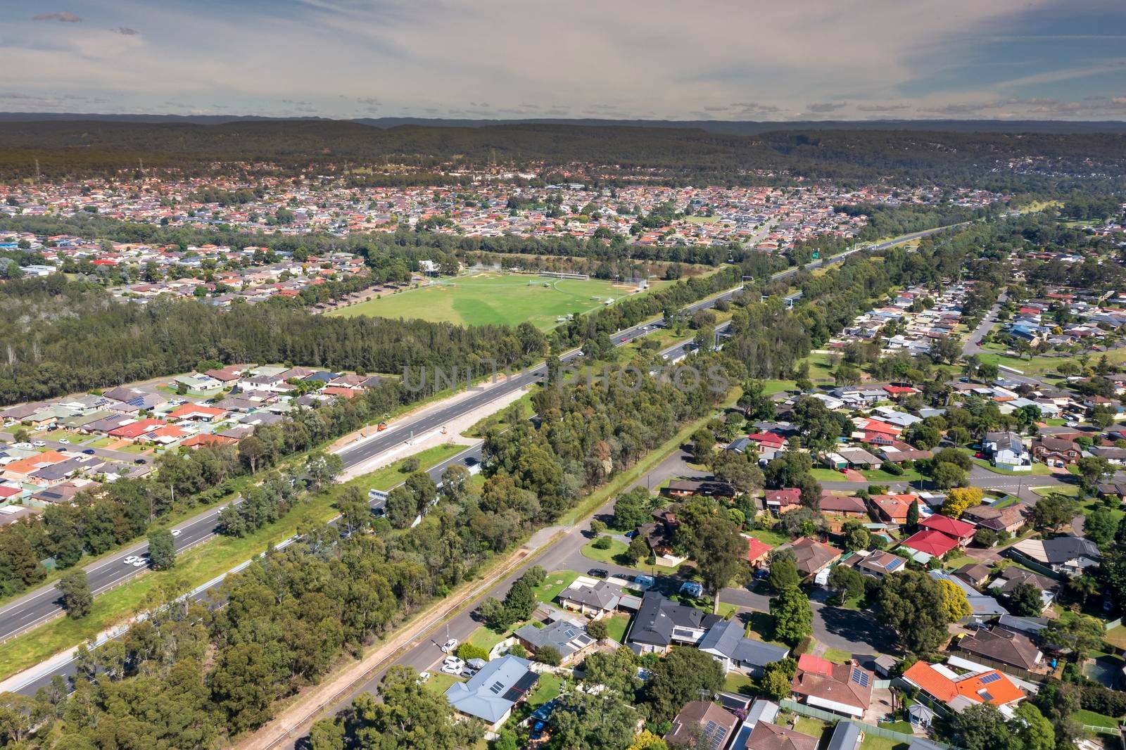 Aerial view of residential houses in the suburb of South Penrith in greater Sydney in New South Wales in Australia