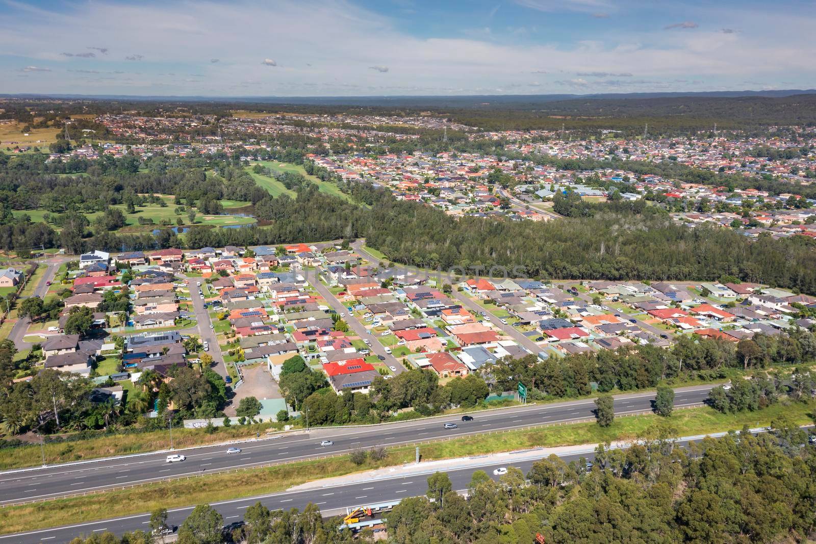 Aerial view of residential houses in the suburb of South Penrith in greater Sydney in New South Wales in Australia
