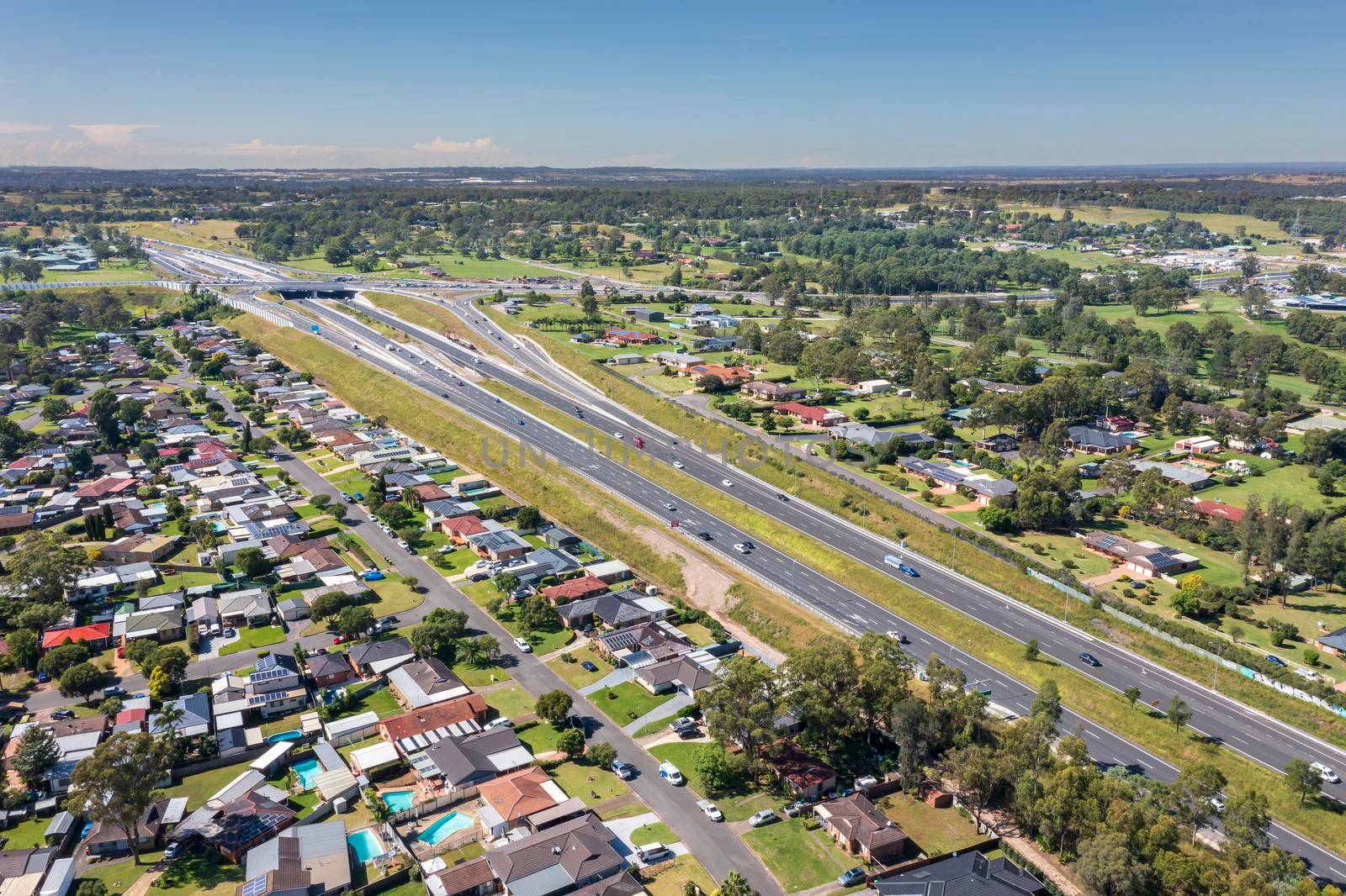 Aerial view of residential houses in the suburb of South Penrith in greater Sydney in New South Wales in Australia