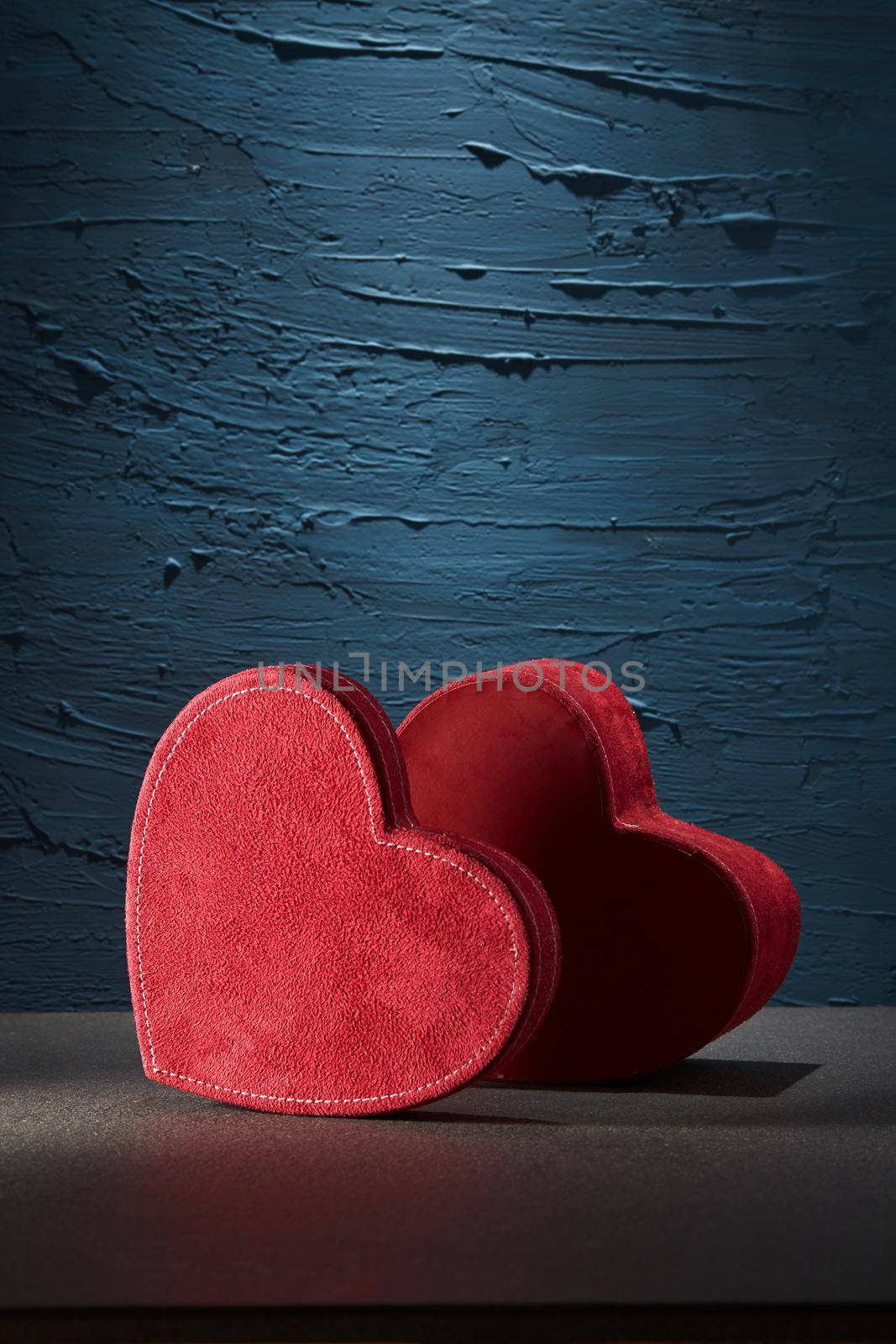 Red couple heart on rough background, Couple heart red box  for love , Valentine gift box