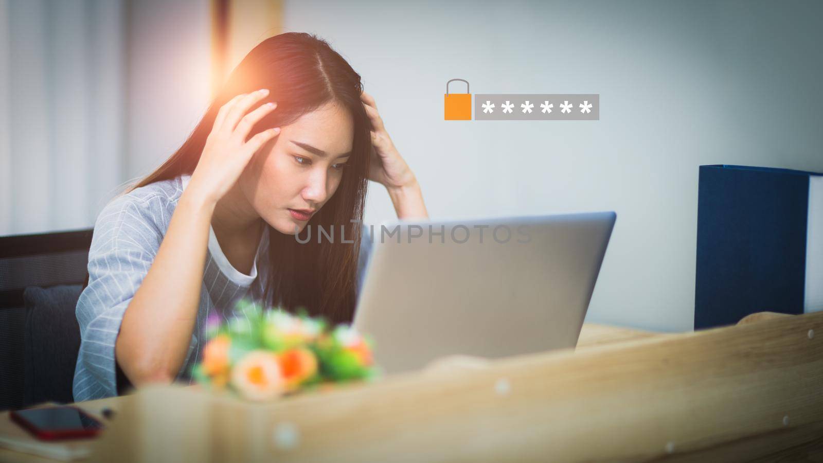 Young stressed woman sitting in room at night at home working looking at laptop screen feels anger about unsaved data lost or verification password problems wrong combination,