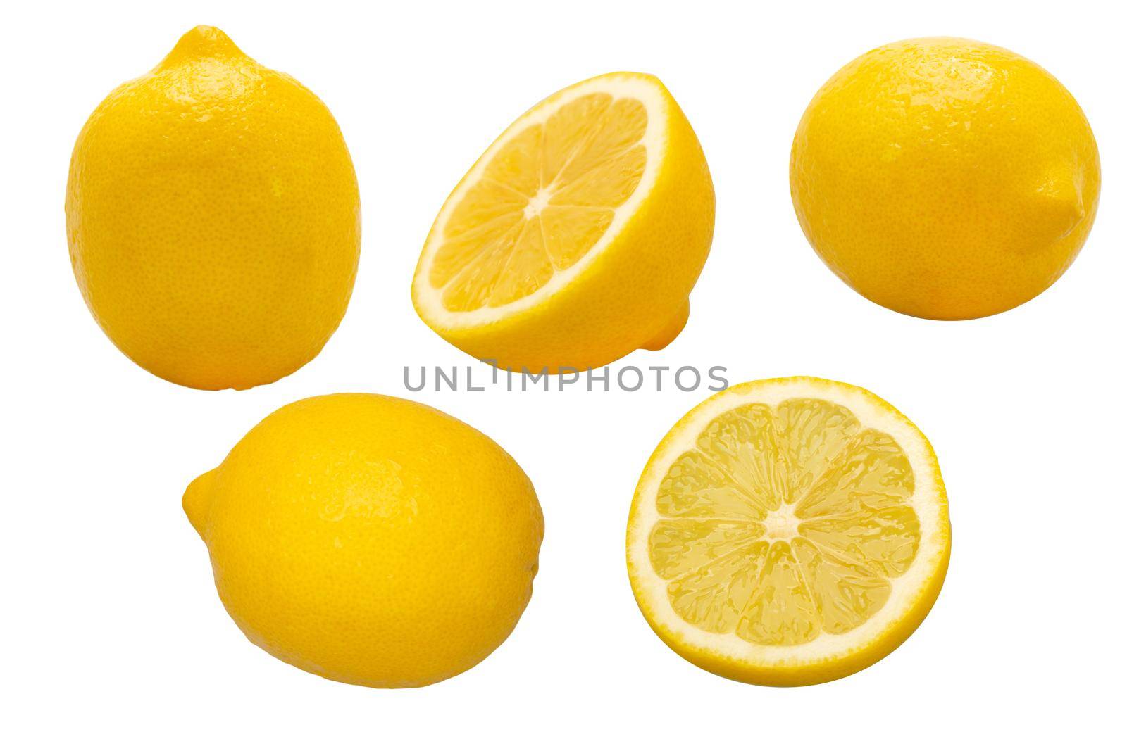 Group of yellow lemon isolated on white background. Clipping Path