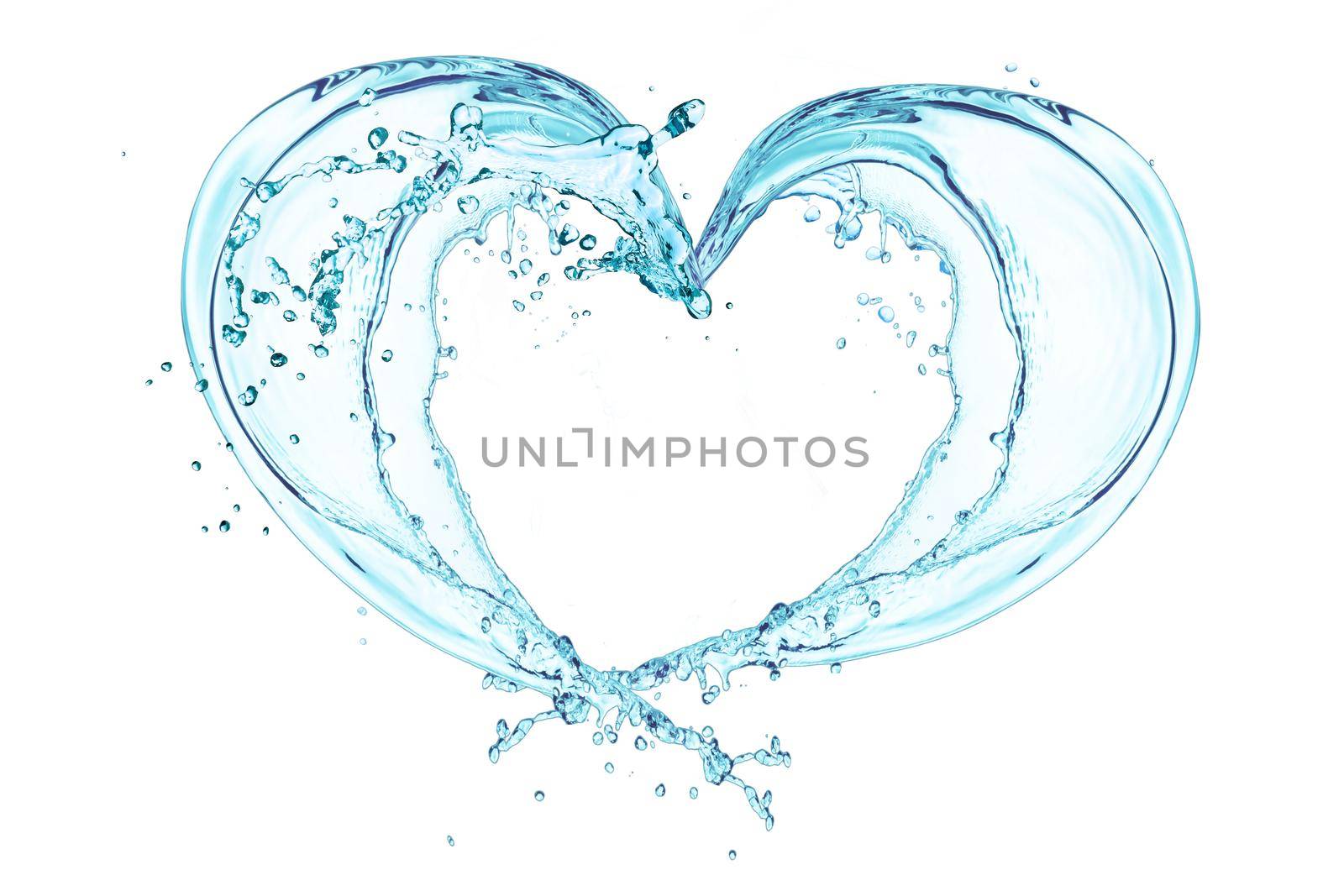 Pure water splash is heart shape isolated on white with clipping path