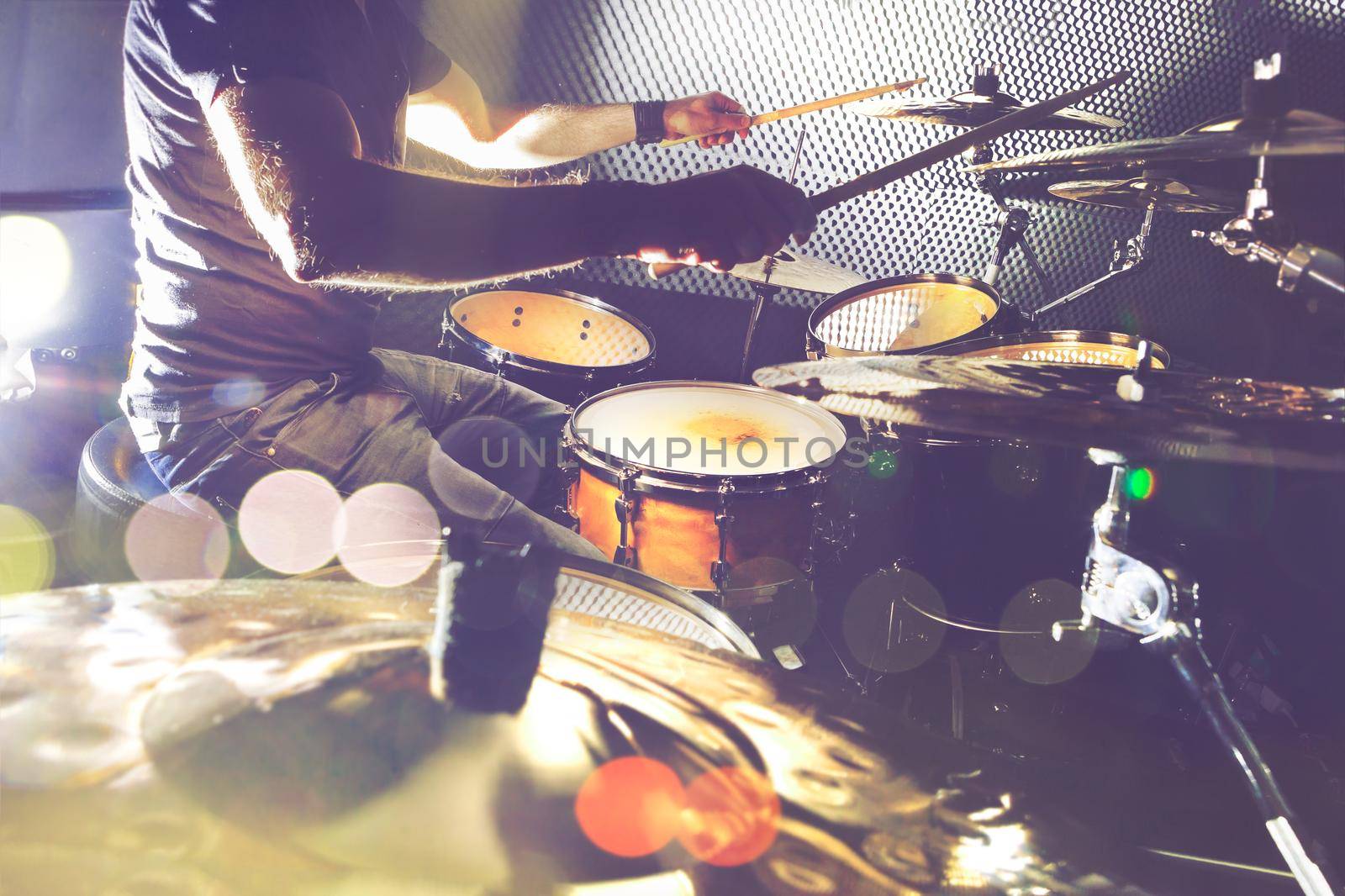 Music background.Drumkit on stage lights performance by carloscastilla