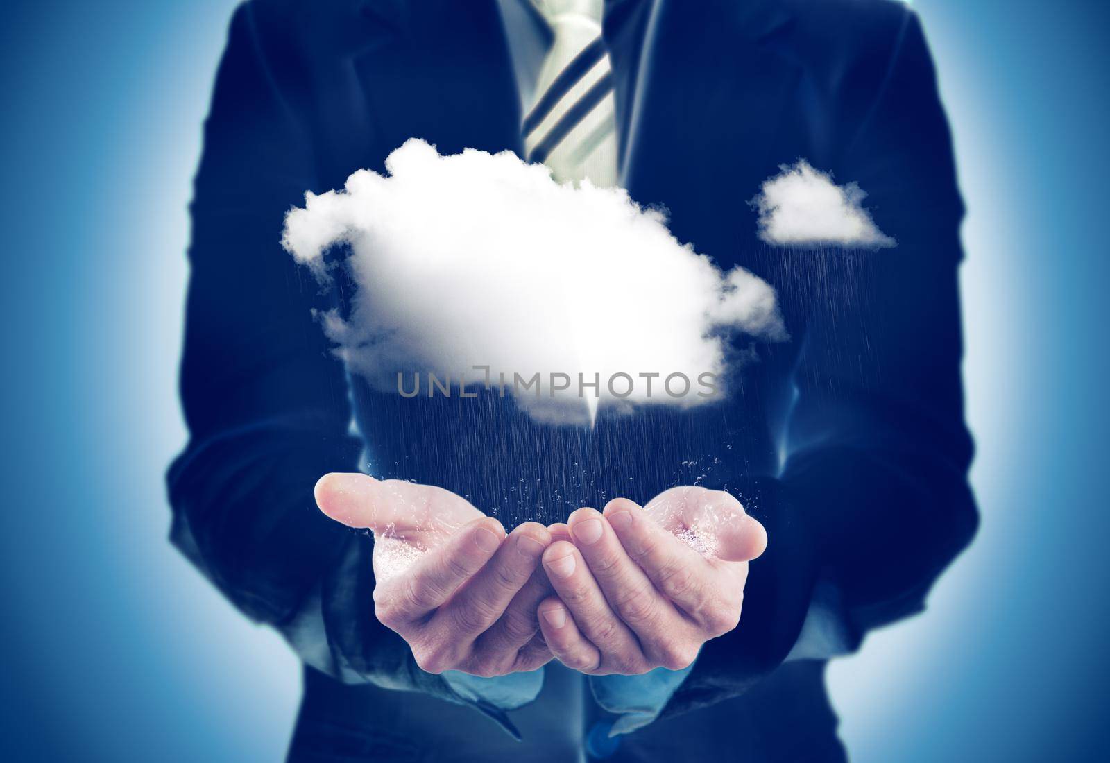 Business and sustainable concept.Businessman holding a rainy cloud