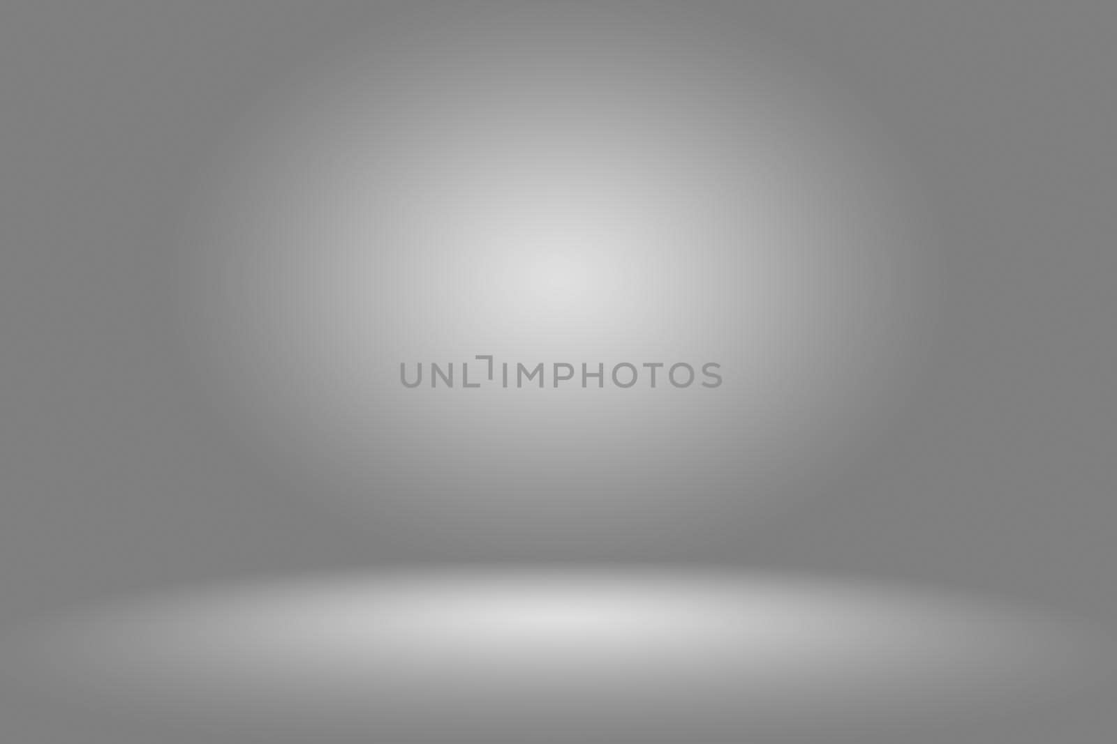 Abstract Empty Dark White Grey gradient with Black solid vignette lighting Studio wall and floor background well use as backdrop. Background empty white room with space for your text and picture by Benzoix