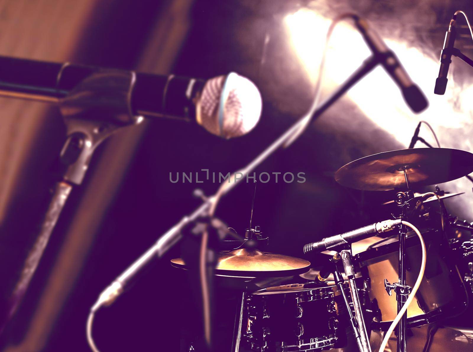 Live music background. Drum on stage.Concert and night lifestyle