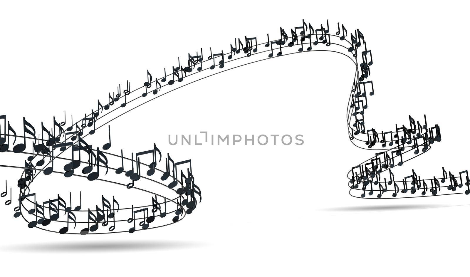 3d illustration of musical notes and musical signs of abstract music sheet