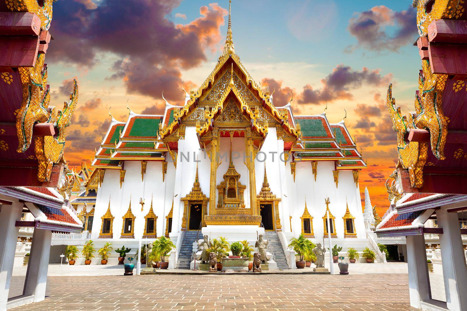 Thailand Royal palace sunset landscape by carloscastilla